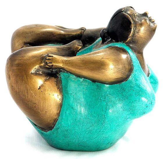 Excellent Casting Bronze Yoga Fat Lady Sculpture 