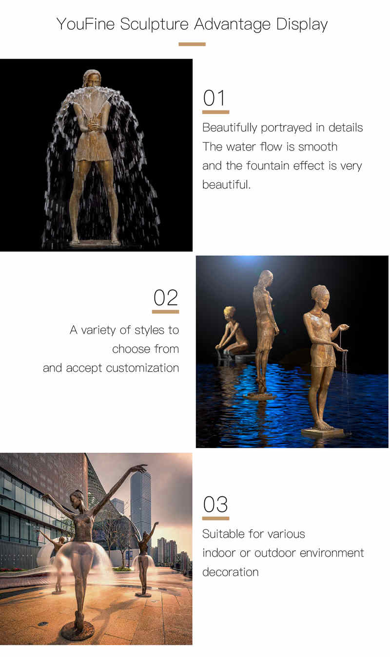 Life-size Casting Bronze Dancing Girl Water Feature for Garden 
