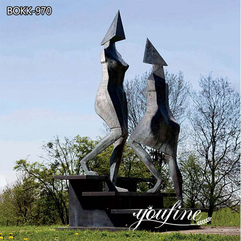 Garden Bronze Metal Geometric Figures Sculpture Walking Couple Statue-Youfine