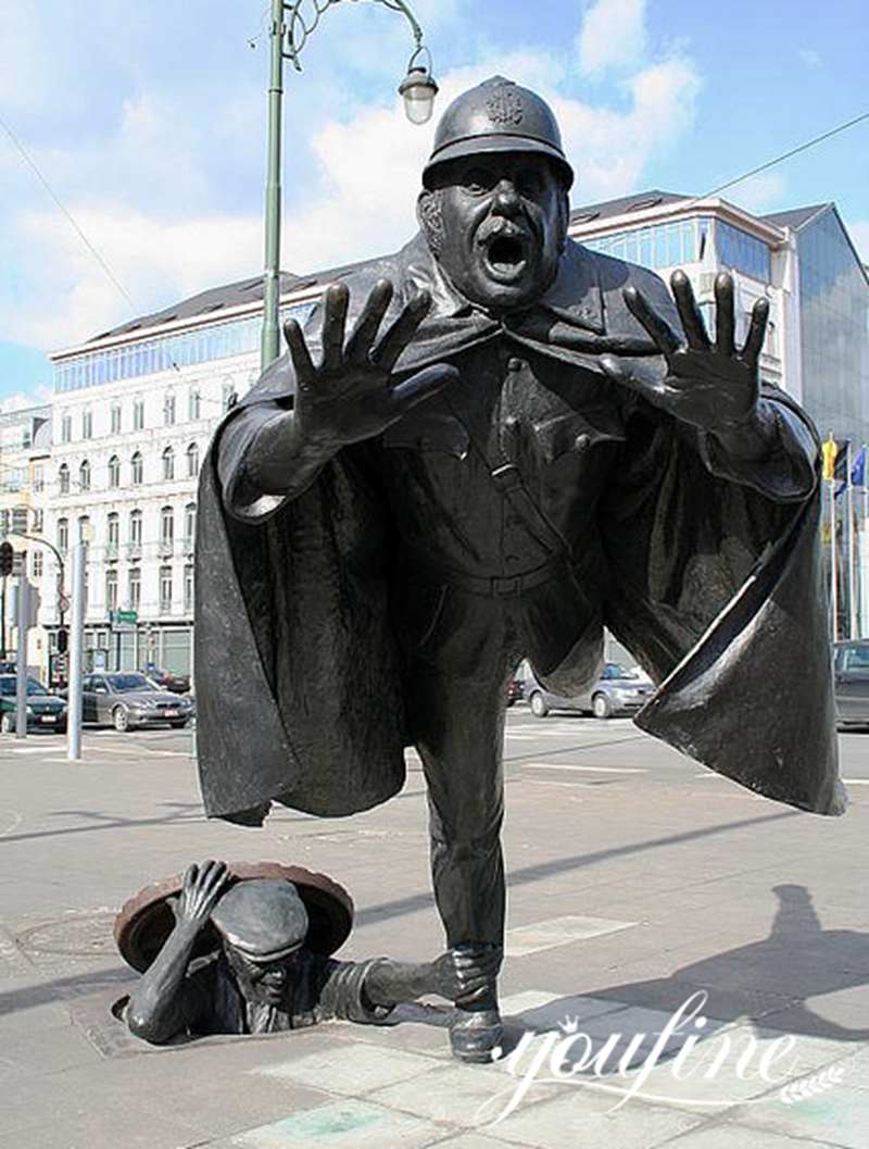 Street Landscape Bronze Statues of Rebellious Boy and Police on sale - Youfine