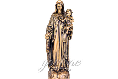 Antique Bronze Virgin Mary and Baby Jesus Statue