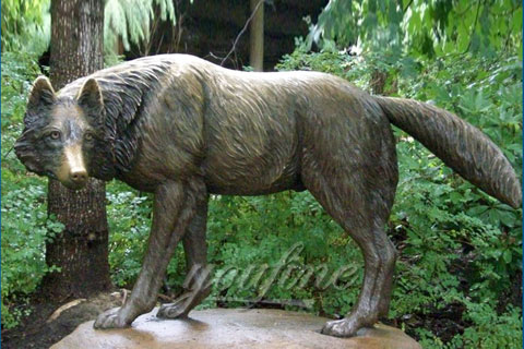 Antique Garden Life Size Bronze Wolf Statues For Sale