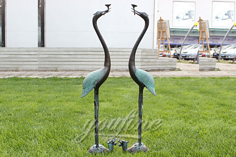 large outdoor garden bronze metal crane sculpture