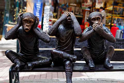life size Animal Sculptures Three Bronze Monkeys Statues for Garden Decor